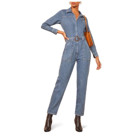 Reformation Rex Boiler Denim long-sleeve Jumpsuit - Picture 2 of 5